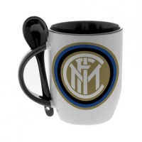 Кружка черная, с ложкой с логотипом Интер Милан