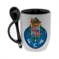 Кружка черная, с ложкой с логотипом Порто