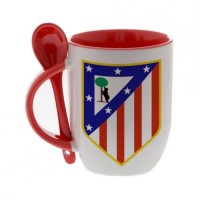 Кружка красная, с ложкой с логотипом Атлетико Мадрид
