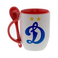 Кружка красная, с ложкой с логотипом Динамо Москва