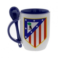Кружка синяя, с ложкой с логотипом Атлетико Мадрид