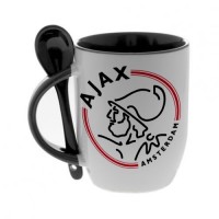 Кружка черная, с ложкой с логотипом Аякс