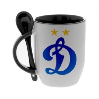 Кружка черная, с ложкой с логотипом Динамо Москва