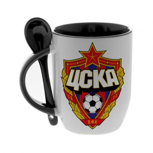 Кружка черная, с ложкой с логотипом ЦСКА