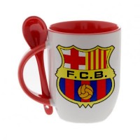 Кружка красная, с ложкой с логотипом Барселона