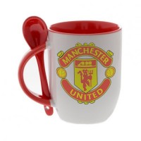 Кружка красная, с ложкой с логотипом Манчестер Юнайтед