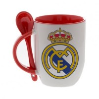 Кружка красная, с ложкой с логотипом Реал Мадрид