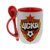 Кружка красная, с ложкой с логотипом ЦСКА