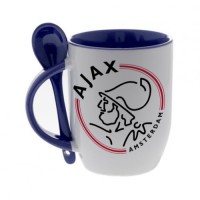 Кружка синяя, с ложкой с логотипом Аякс