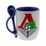 Кружка синяя, с ложкой с логотипом Локомотив