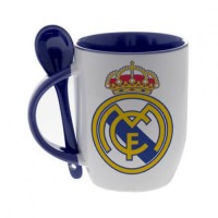 Кружка синяя, с ложкой с логотипом Реал Мадрид