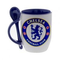 Кружка синяя, с ложкой с логотипом Челси