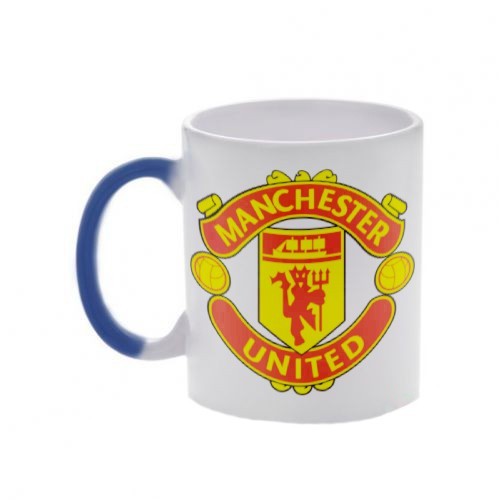 Кружка синяя, хамелеон с логотипом Манчестер Юнайтед