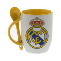Кружка оранжевая, с ложкой с логотипом Реал Мадрид